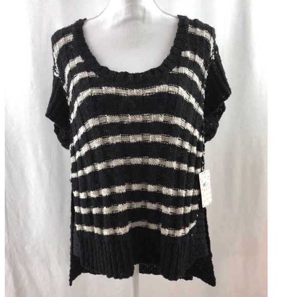 Free People Knit Top Stripe Rib Sweater Tee - Picture 2 of 8